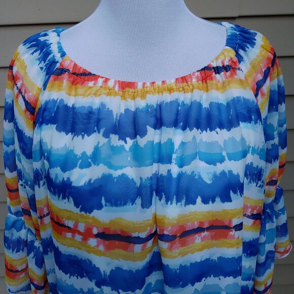 New Directions Multicolor Watercolor Abstract Blouse Flowy Sleeves Artistic - Picture 5 of 11